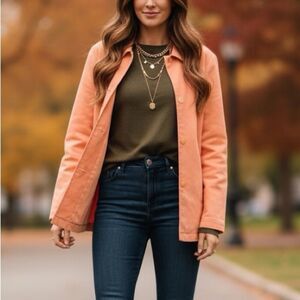 Talbots Twill Cotton Stretch Collared Salmon Unlined Jacket 14